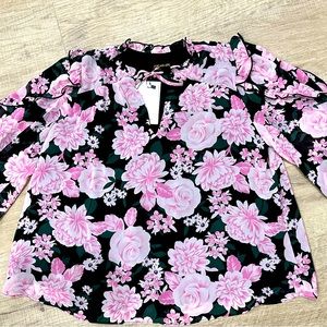 NWT Black and Pink floral blouse